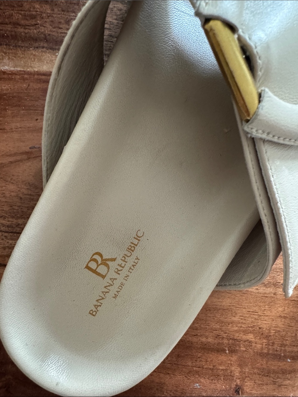 Banana Republic Cream Slide Sandals with Gold Buckle Detail - Picture 2 of 5